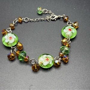Floral Art Glass Beaded Bracelet